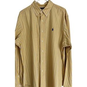 Ralph Lauren Men's Button Shirt Sz XL Yellow Blue Stripe Long Sleeve Classic Fit